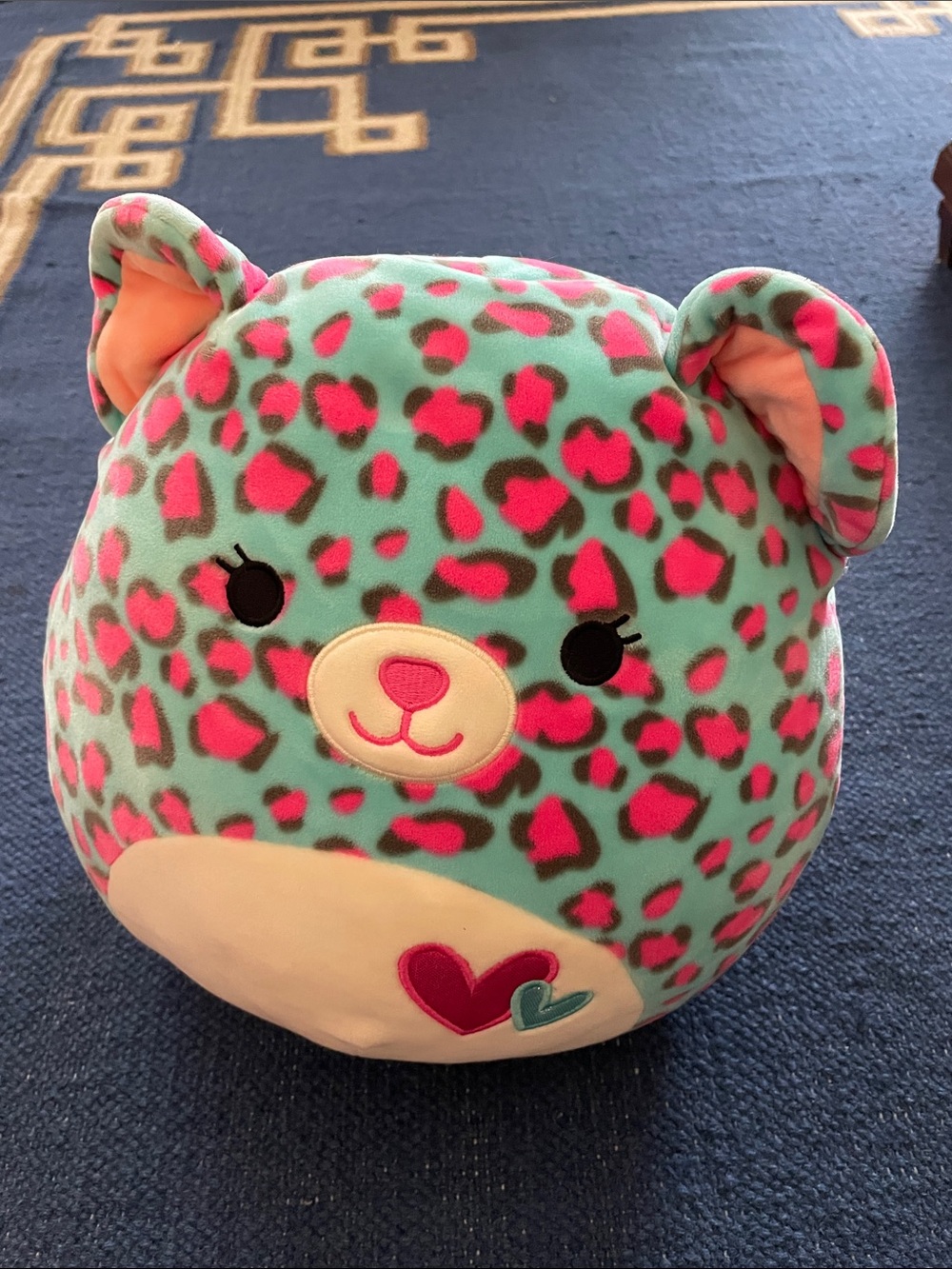 Plush Leopard Print Cute Bear Pillow - Teal & Pink